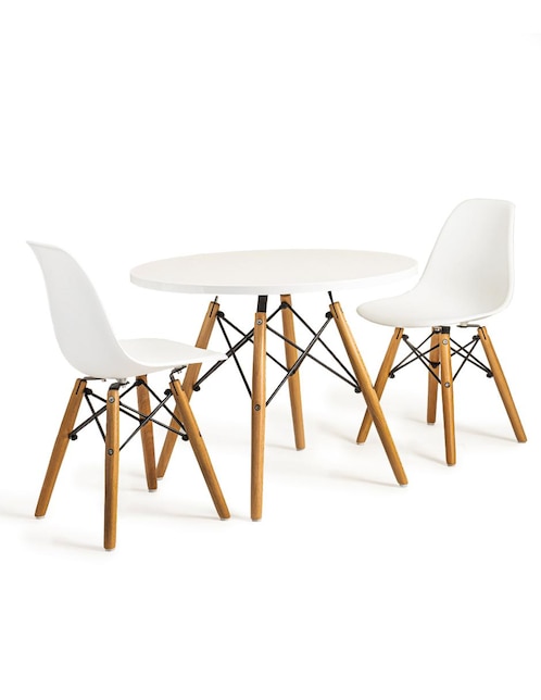 Dos sillas y mesa circular Eames Duduk