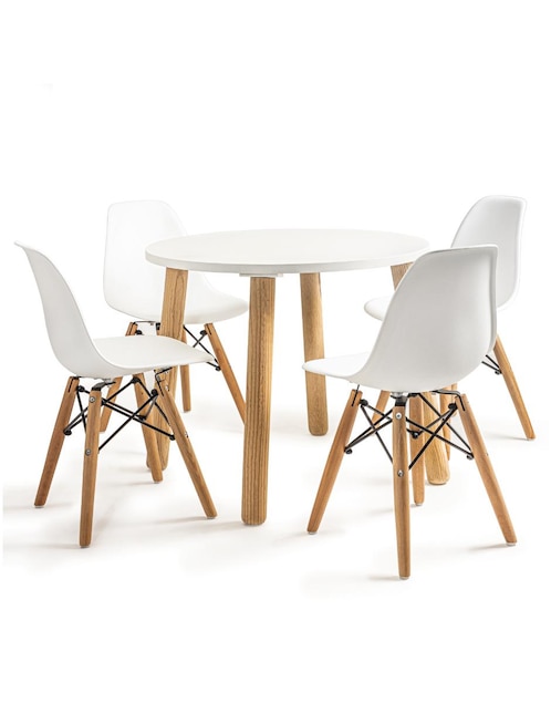 Cuatro sillas y mesa Duduk circular Eames