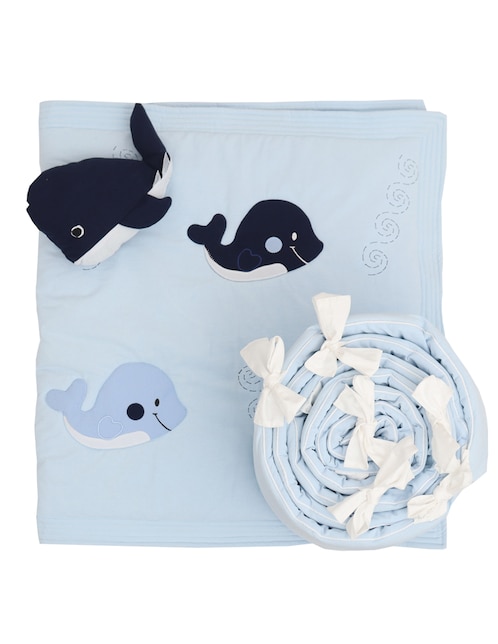 Juego de cuna Ballenas para bebé niño 4 piezas