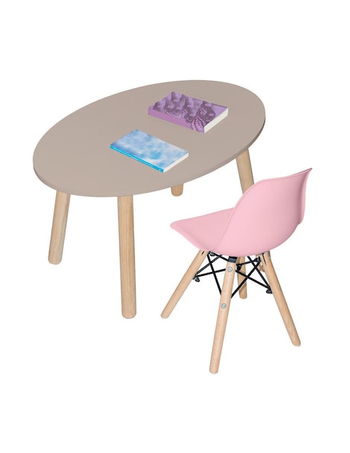 Mesa con silla mesa ovalada 1 silla eames rosa duduk "de" mdf y madera