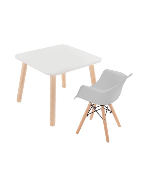 Mesa con silla sí set infantil de mesa cuadrada blanca demelamina con silla eames con descansabrazos para niños de 2 a 9 años duduk "de" polipropileno