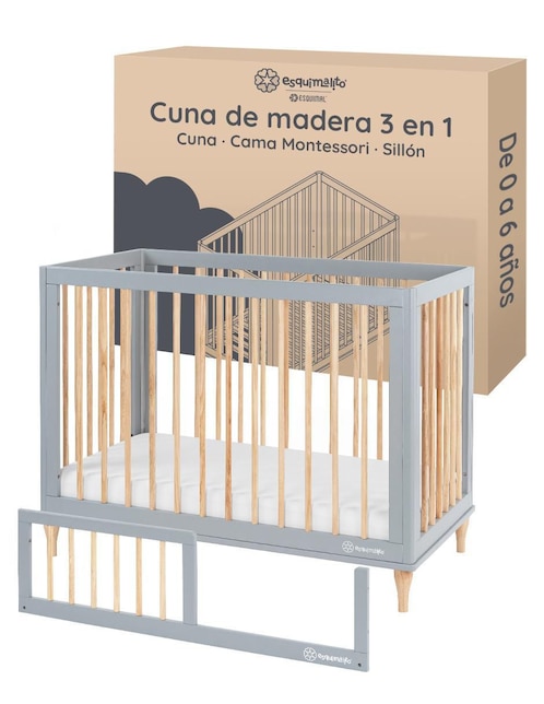 Cuna convertible esquimal 3 en 1 cuna, cama montessori y sillón grow&fit
