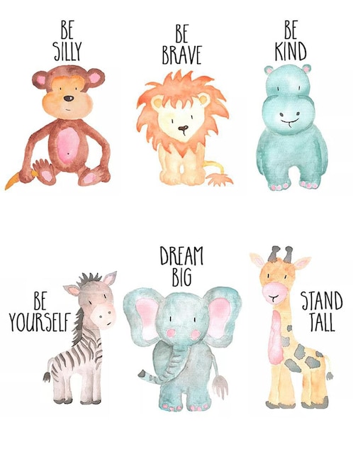 Juego de cuadros Set de Lienzos Decorativos Animales Selva técnica impresión Dara Baby