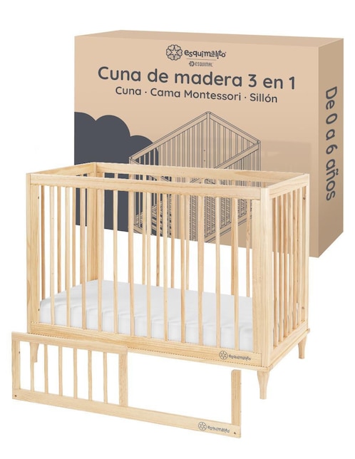 ESQUIMAL Cuna convertible Esquimal 3 en 1 Cuna, Cama Montessori y Sillón Grow&fit