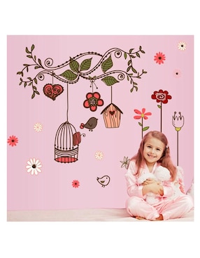 Vinil decorativo Dara baby Pajaro Feliz en Jaula Retro