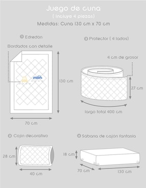 Juego de cuna Pipapo Carritos para bebé niño 4 piezas