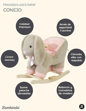 Mecedora bambineto animalito peluche bambineto de madera