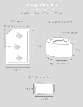 Juego de cuna Pipapo Mariposa para bebé niña 3 piezas
