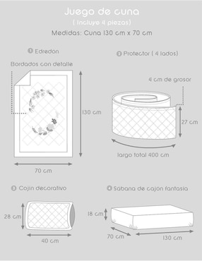 Juego de cuna Babuu Baby para bebé niña 4 piezas