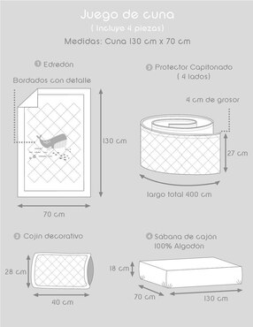 Juego de cuna babuu baby para bebé niño 4 piezas