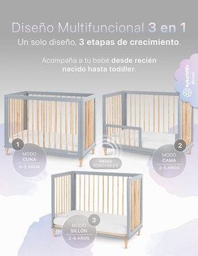 Cuna convertible Esquimal 3 en 1 Cuna, Cama Montessori y Sillón Grow&fit