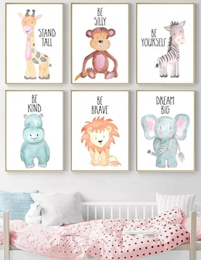 Juego de cuadros Set de Lienzos Decorativos Animales Selva técnica impresión Dara Baby