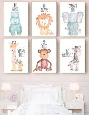 Juego de cuadros Set de Lienzos Decorativos Animales Selva técnica impresión Dara Baby