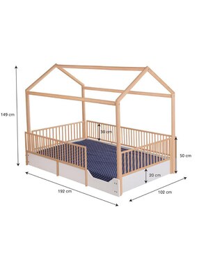 Cama infantil Casa Cercada Blanca con Estructura Natural Duduk de MDF individual