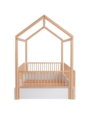 Cama infantil Casa Cercada Blanca con Estructura Natural Duduk de MDF individual