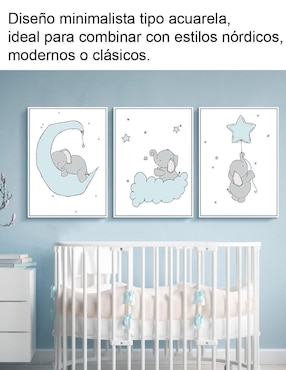 Juego de cuadros Set Lienzos Decorativos de Elefantes
técnica impresión Dara Baby