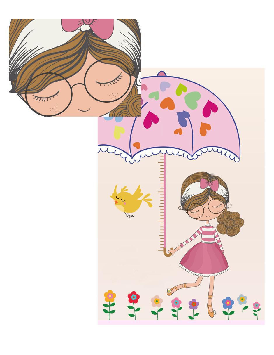 Vinil decorativo Niña bajo la lluvia Con Regla de Medición 2