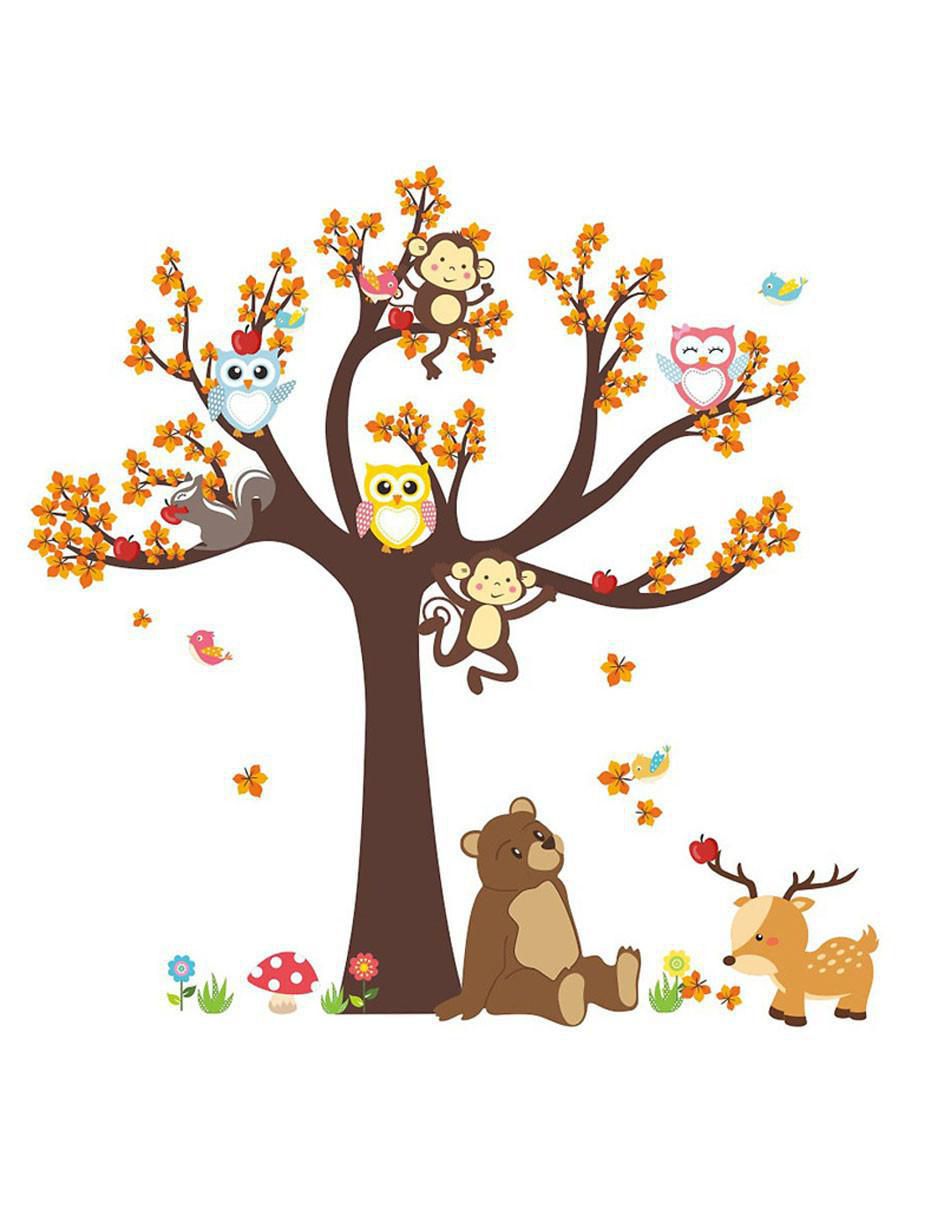 Vinil decorativo Bosque Con Búhos Y Osos