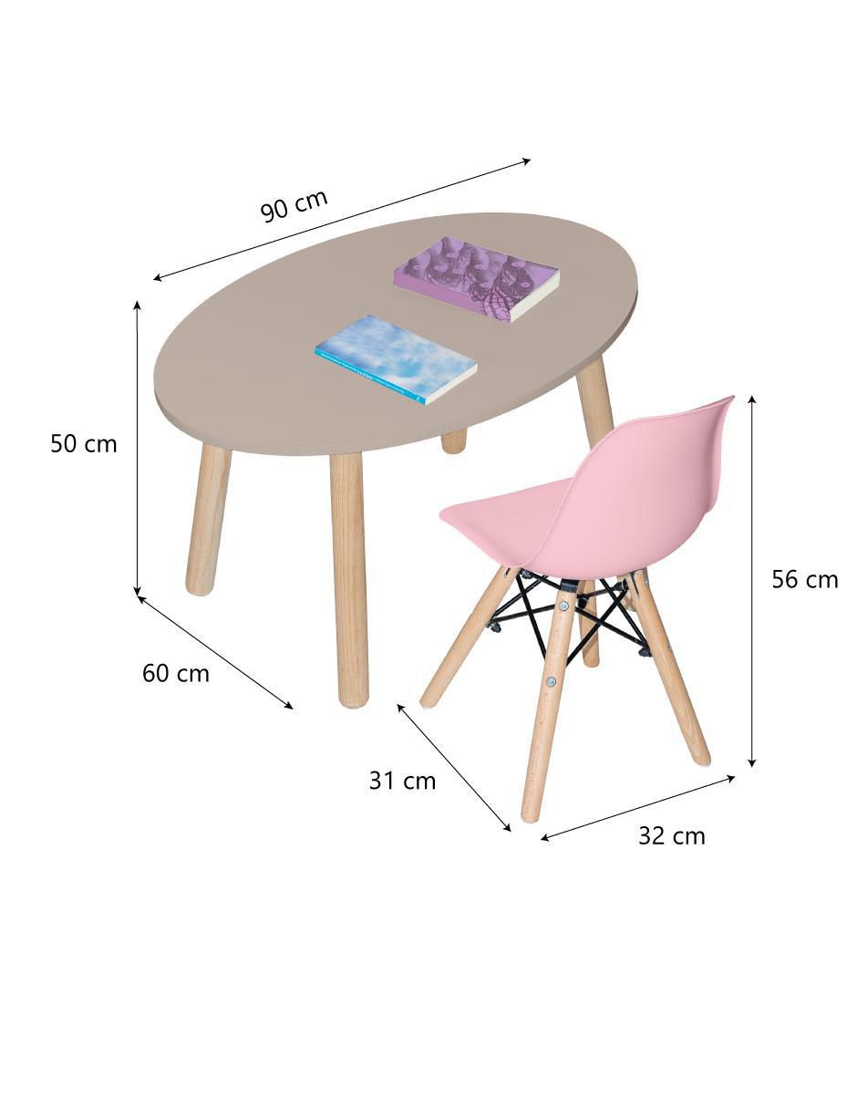 Mesa con silla mesa ovalada 1 silla eames rosa duduk "de" mdf y madera