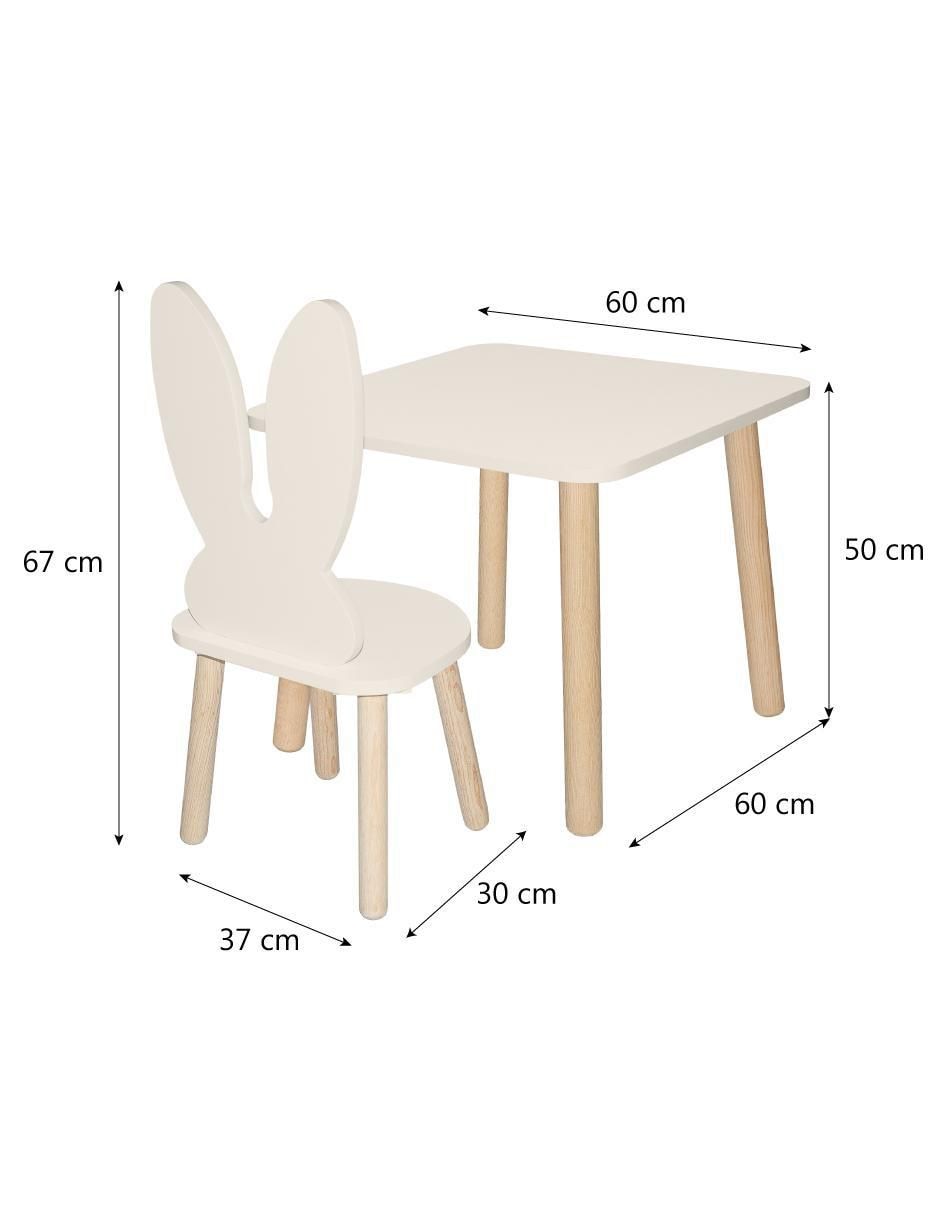 Set de mesa infantil duduk mesa cuadrada con silla conejo "de" materialatt" 2 "piezas"
