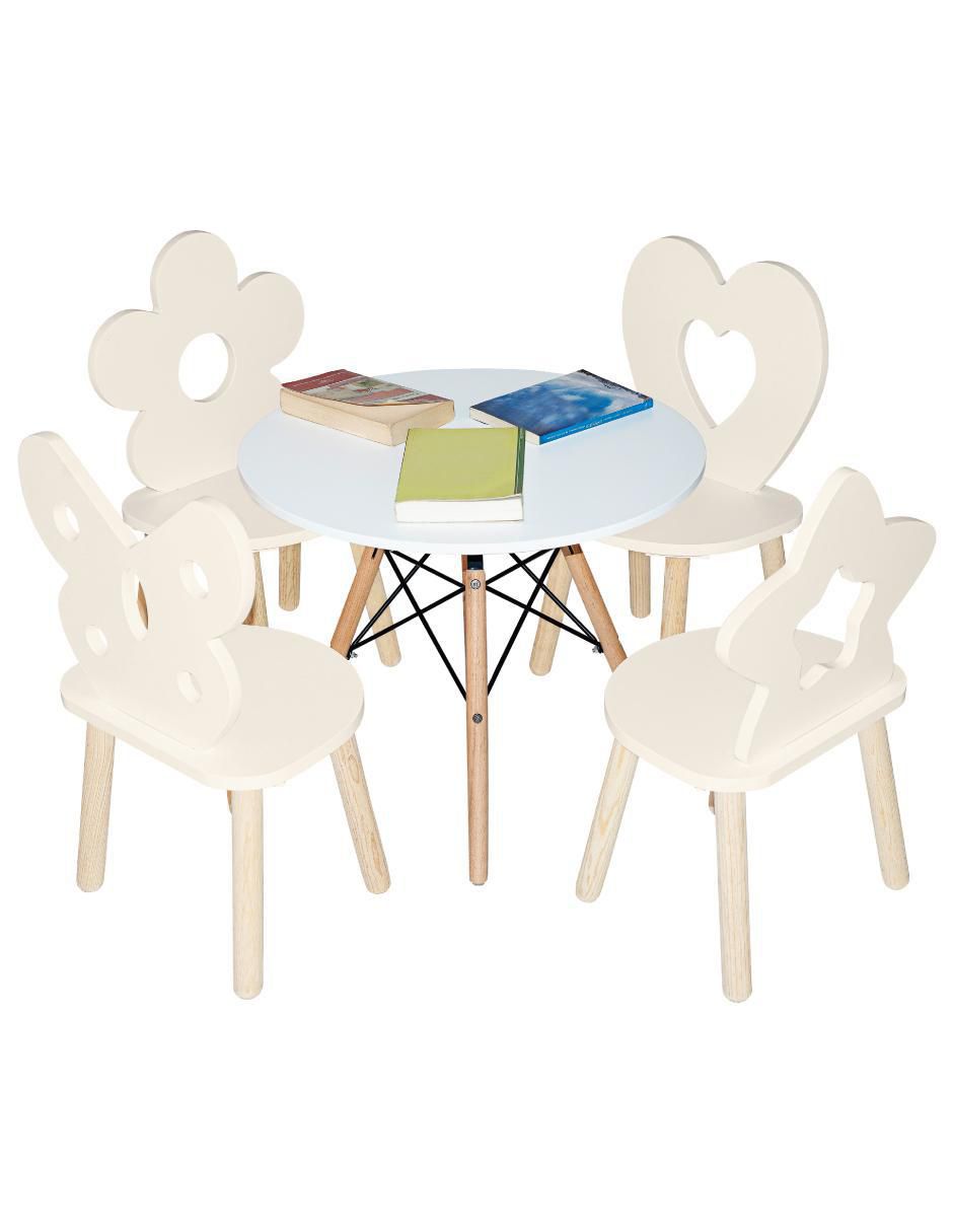 Set de mesa infantil duduk mesa circular berlin - cuatro sillas de figuras  "de" materialatt" 5 "piezas"