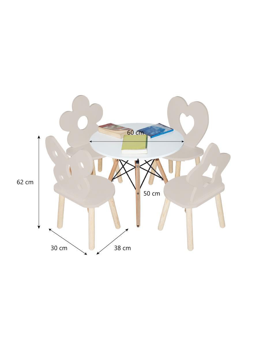 Set de mesa infantil duduk mesa circular berlin - cuatro sillas de figuras  "de" materialatt" 5 "piezas"