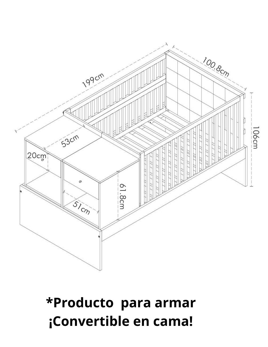 Cuna convertible a cama infantil Cantia Okapi