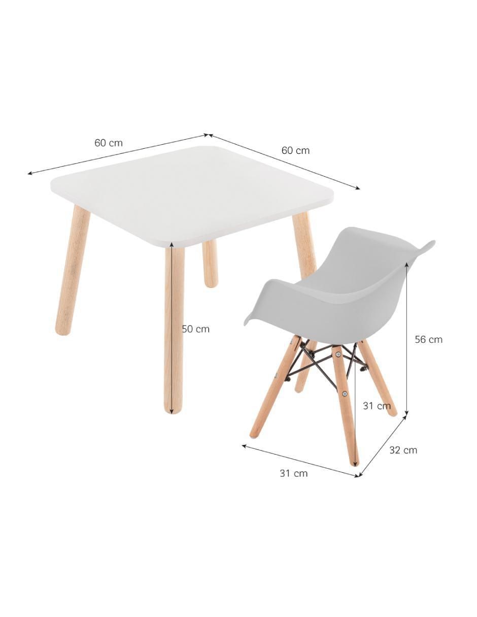 Mesa con silla sí set infantil de mesa cuadrada blanca demelamina con silla eames con descansabrazos para niños de 2 a 9 años duduk "de" polipropileno