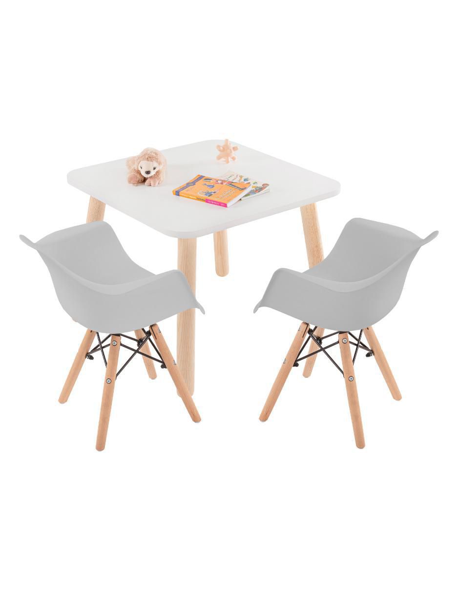 Mesa con silla sí set infantil con 2 sillas eames con descansabrazos y mesa cuadrada de melamina blanca duduk "de" polipropileno