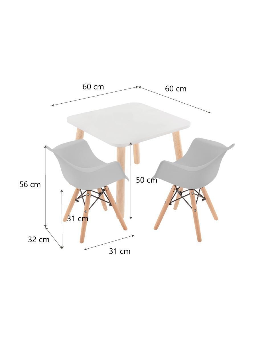 Mesa con silla sí set infantil con 2 sillas eames con descansabrazos y mesa cuadrada de melamina blanca duduk "de" polipropileno