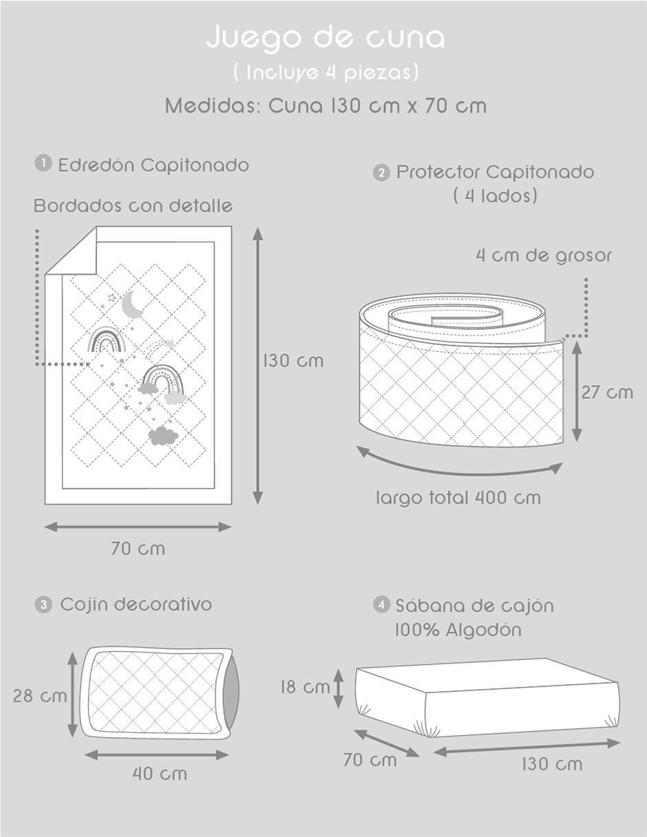 Juego de cuna arcoíris y nubes para bebé niña 4 piezas 2