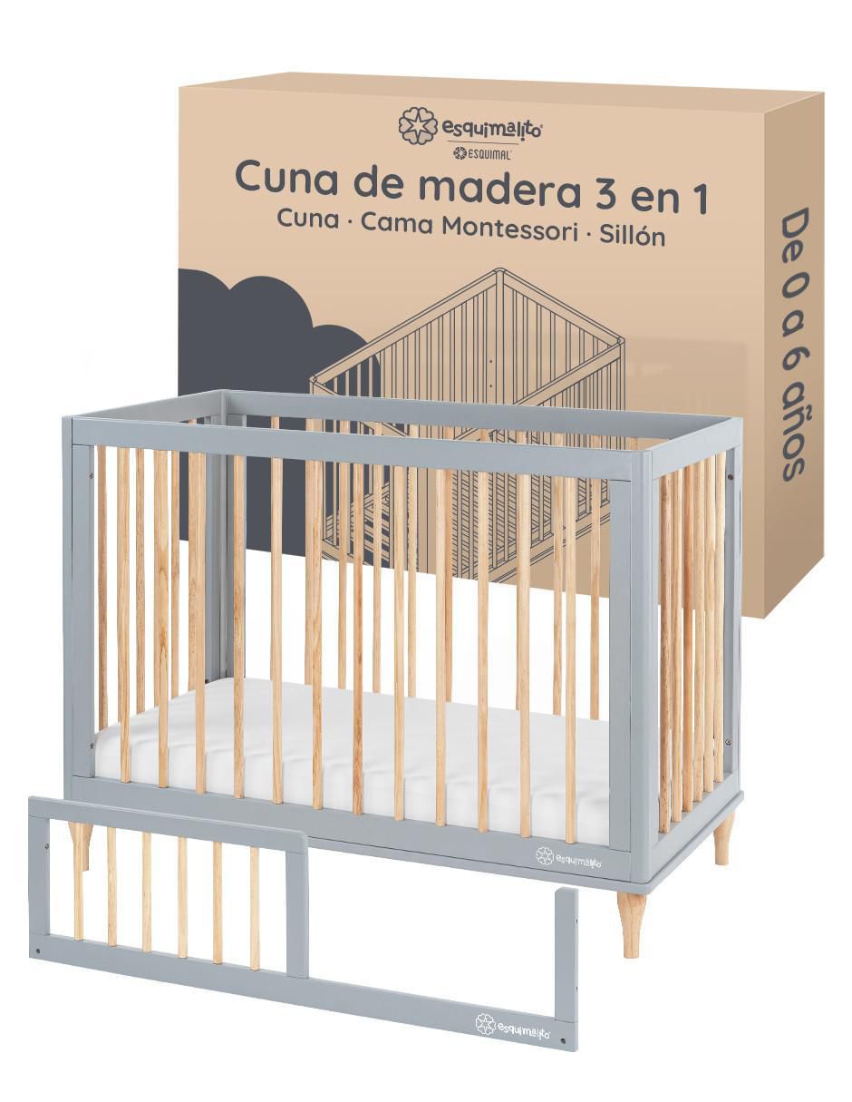 Cuna convertible esquimal 3 en 1 cuna, cama montessori y sillón grow&fit