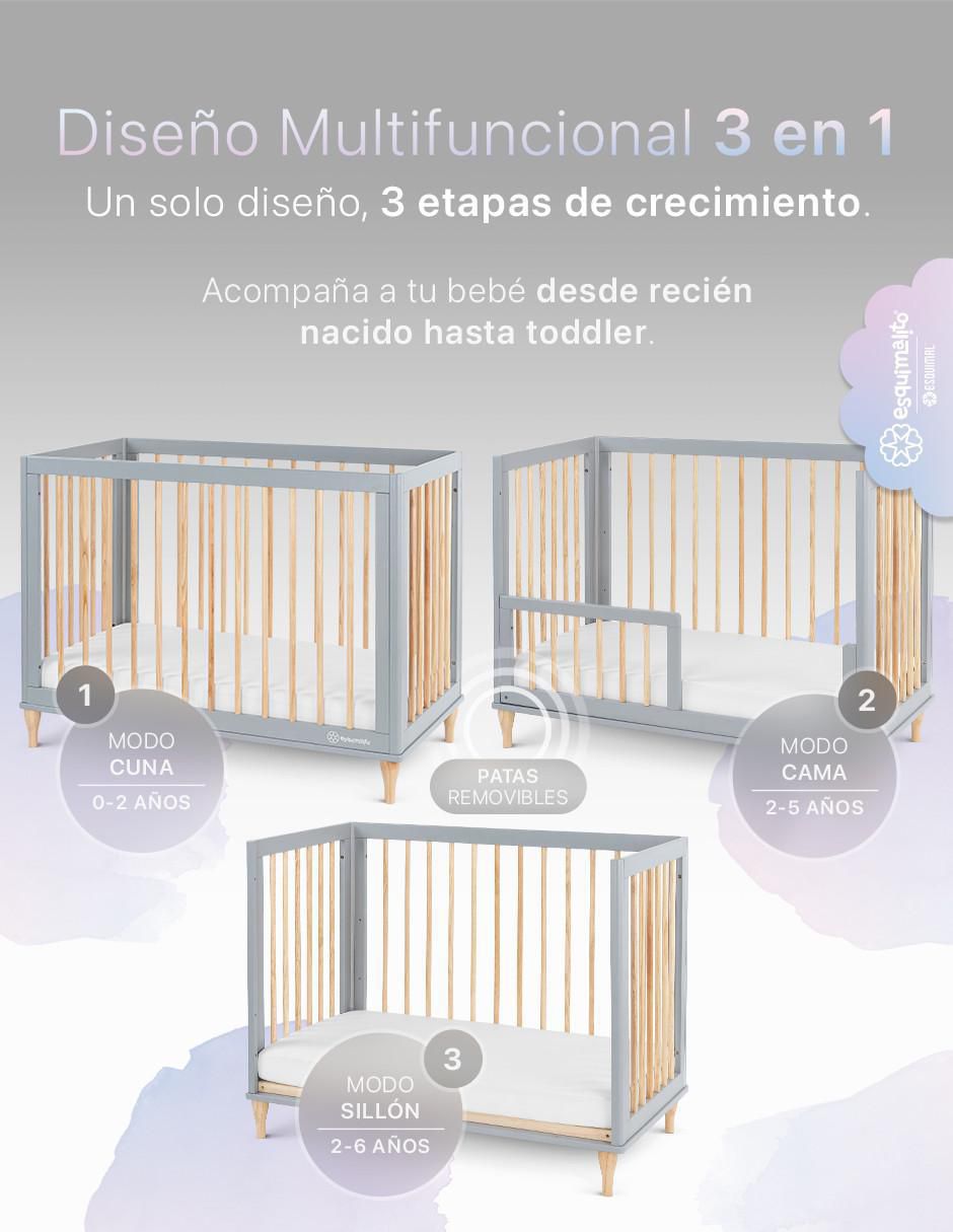 Cuna convertible esquimal 3 en 1 cuna, cama montessori y sillón grow&fit