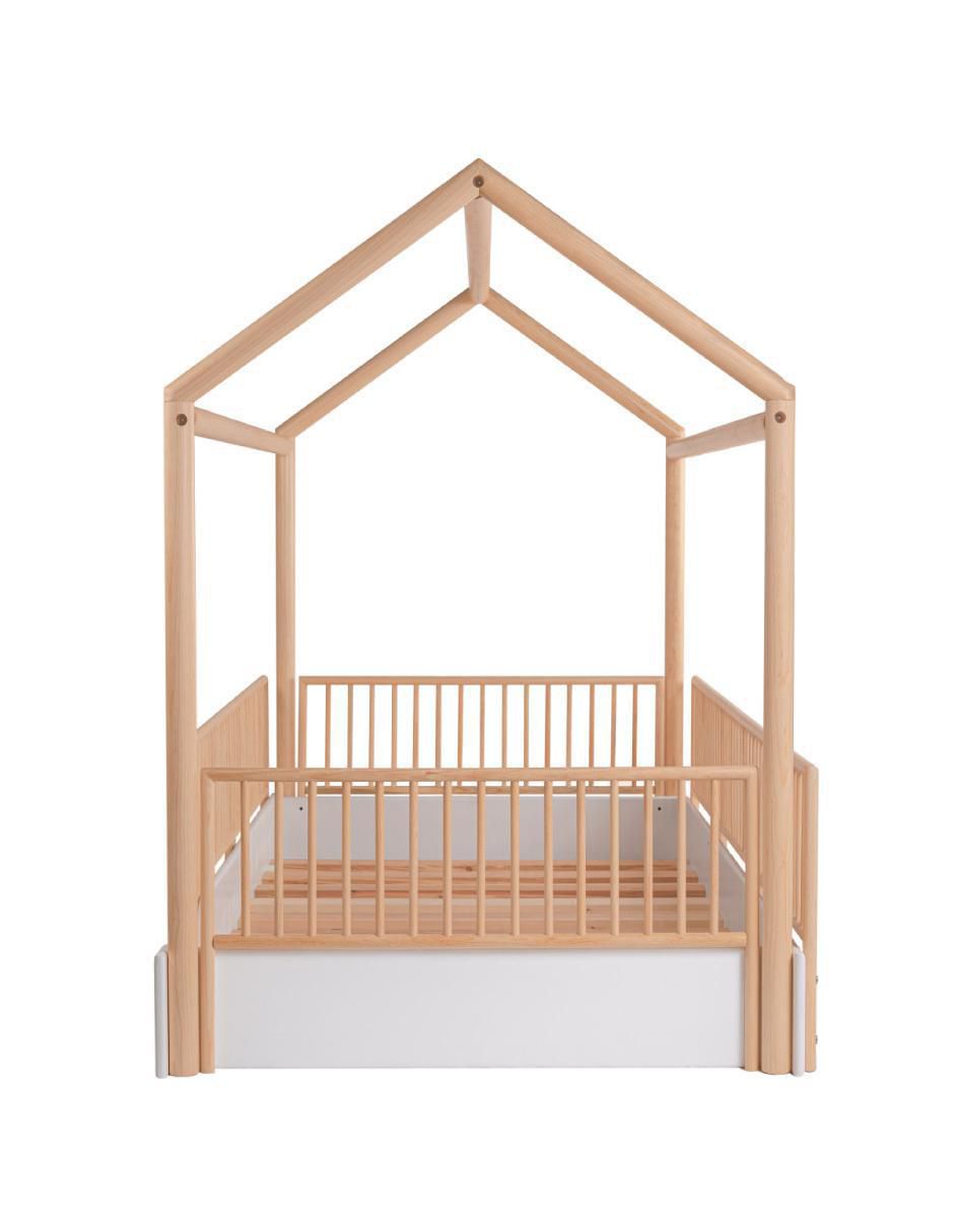 Cama infantil Casa Cercada Blanca con Estructura Natural de MDF individual 3